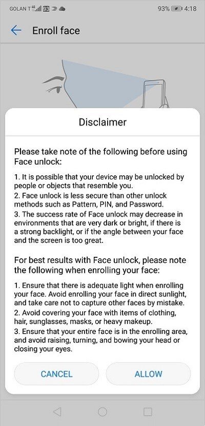 Huawei P20 Face unlock 4