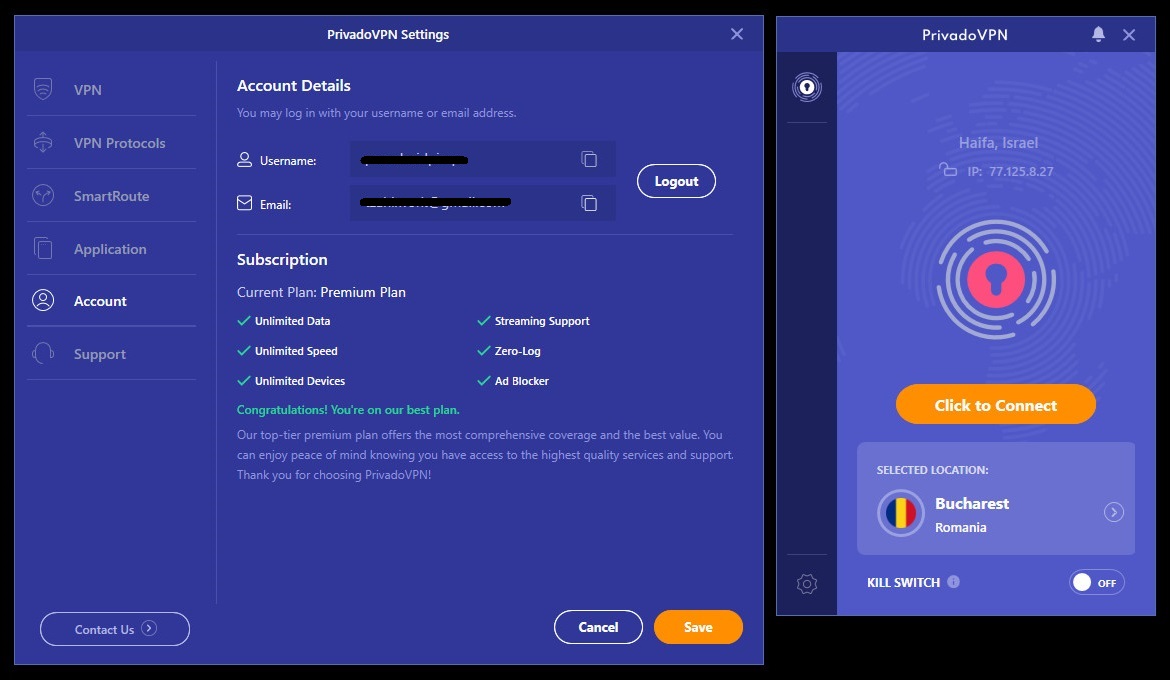 PrivadoVPN Win Client 5