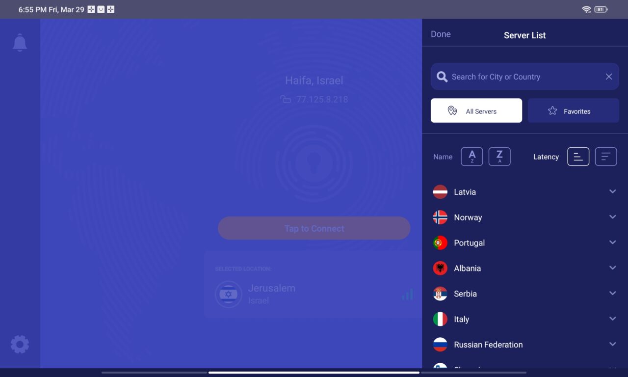 PrivadoVPN Tablet view 3