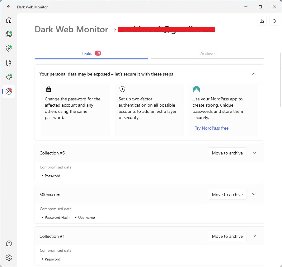 NordVPN Dark Web Monitor 1