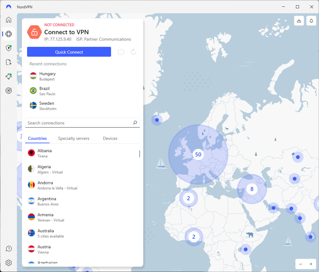 NordVPN Windows Client Map Mode