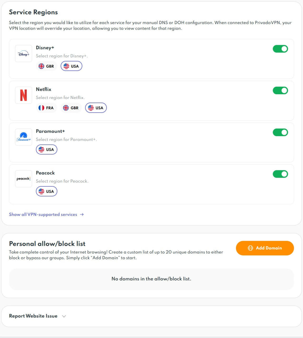 PrivadoVPN Service Regions