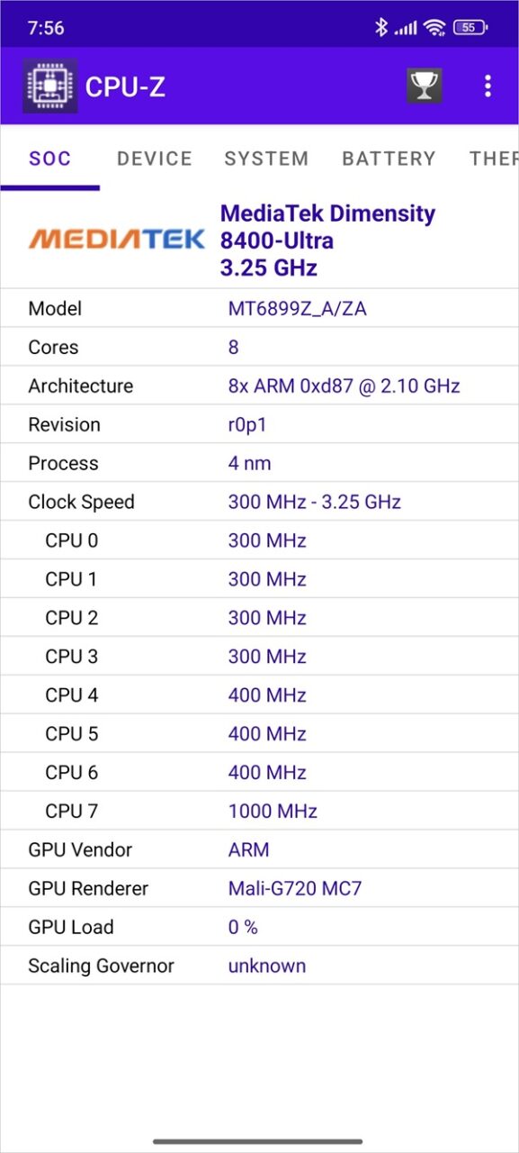 Poco X7 Pro CPU Z 1